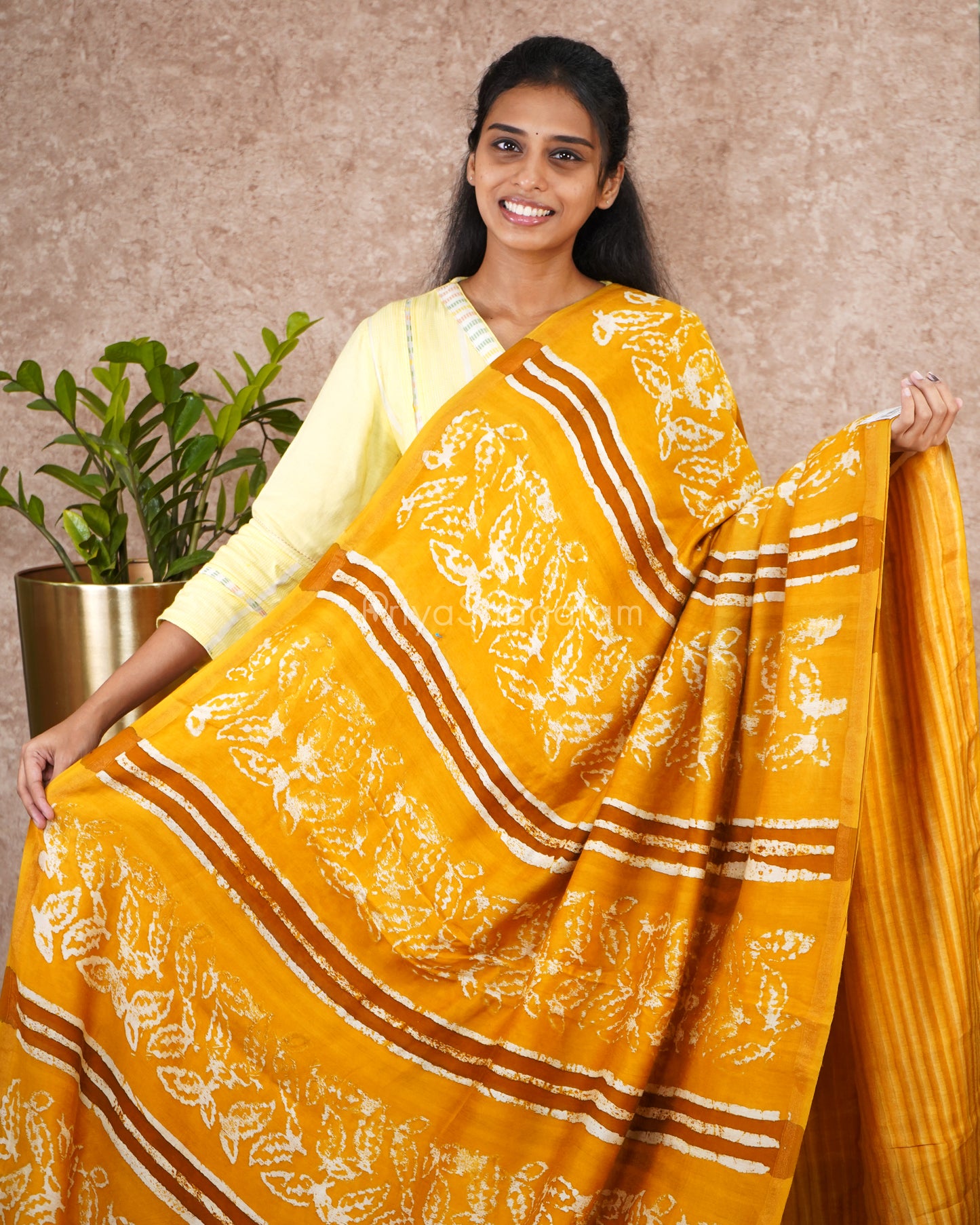 Mustard Applique Chanderi Cotton - PD1751