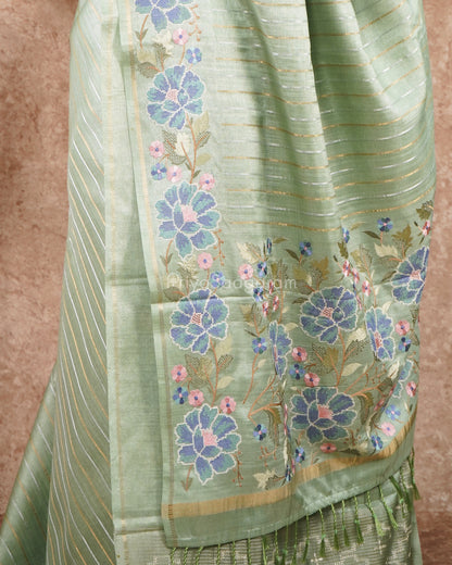 Persian Green Embroidery Tussar - PD5549