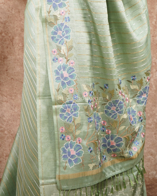 Persian Green Embroidery Tussar - PD5549