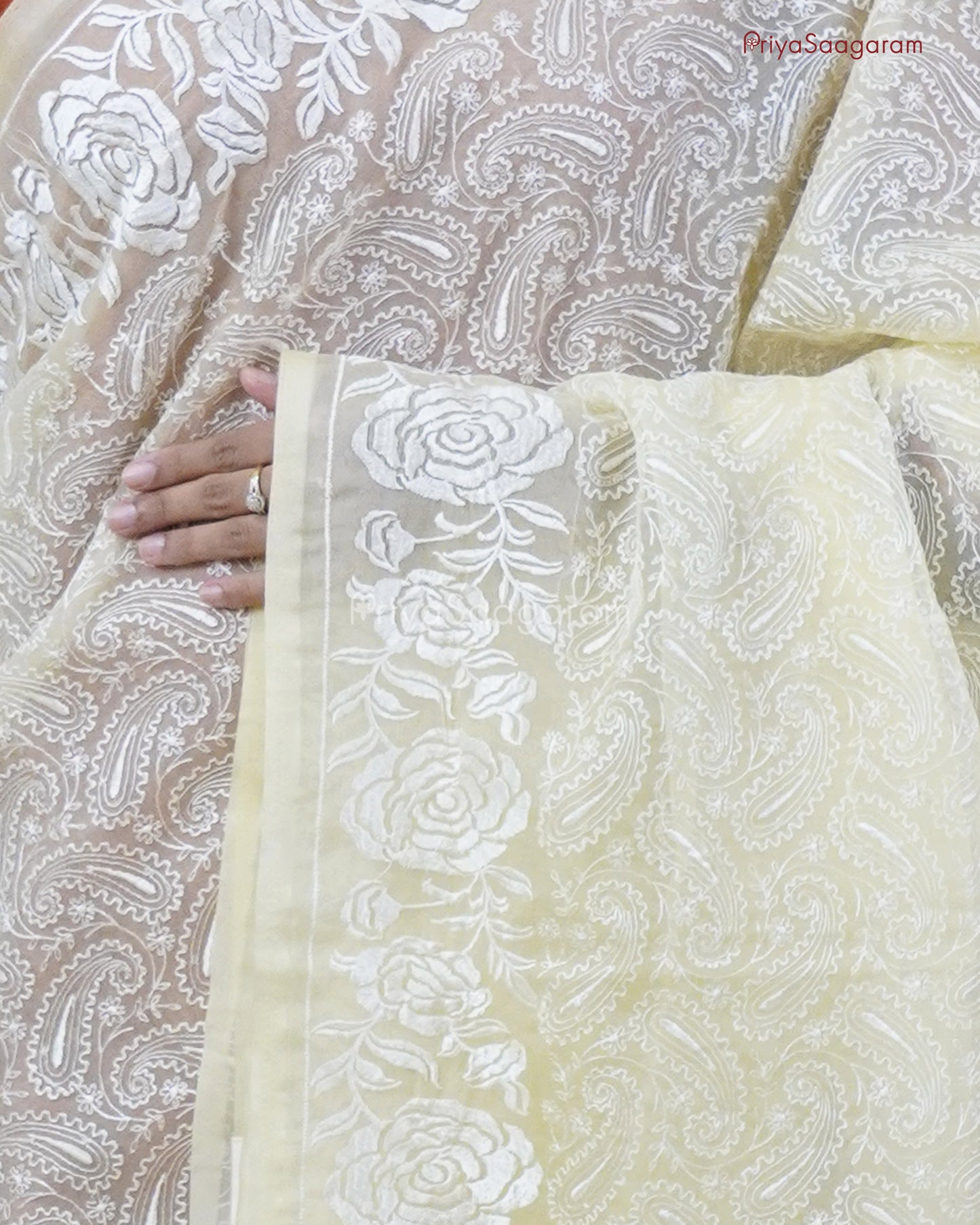 Lemon Yellow Chikankari Organza - PC3828