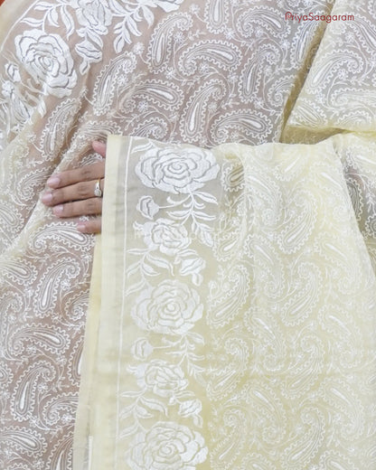 Lemon Yellow Chikankari Organza - PC3828