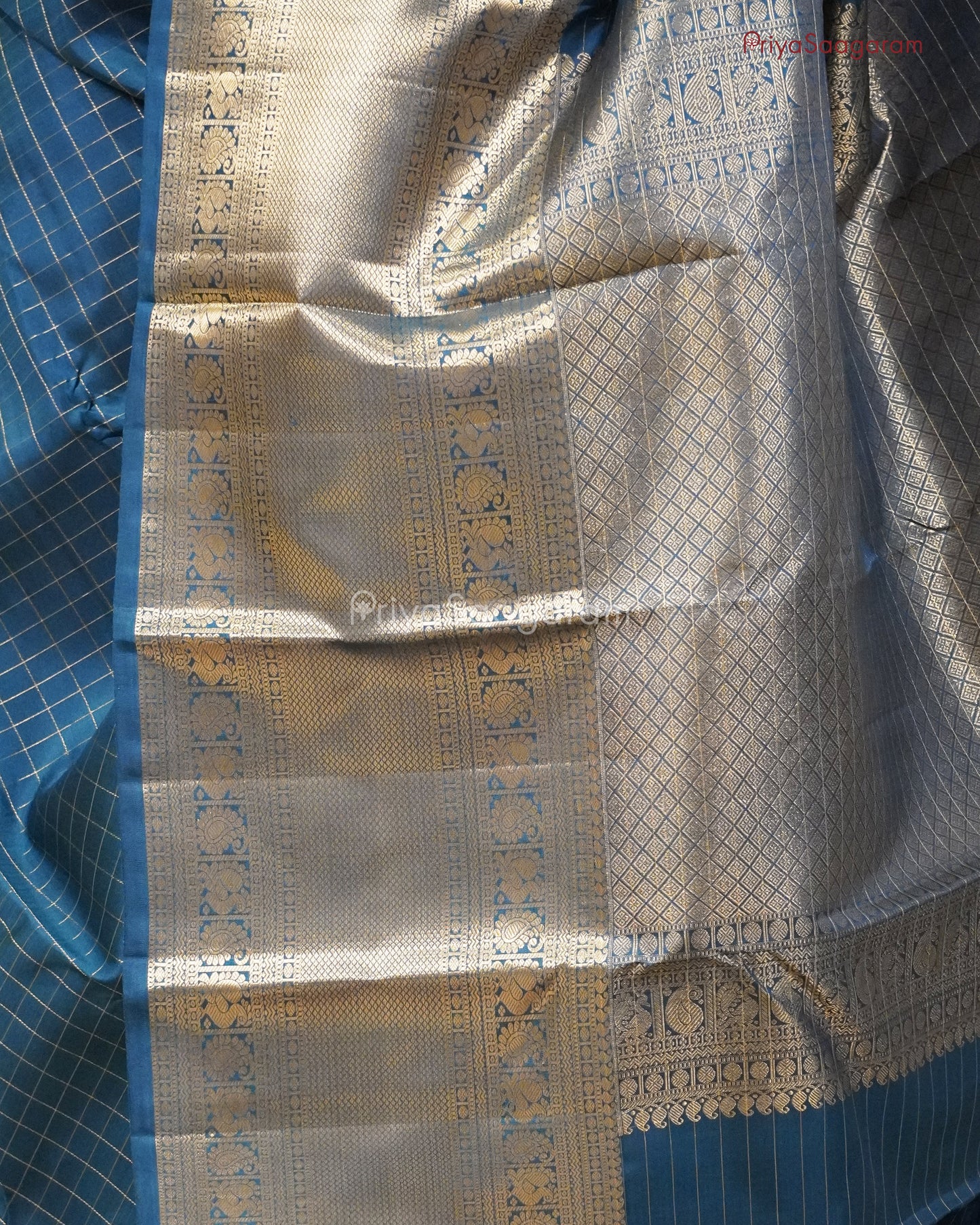 Teal Green Kattam Kanchipuram - M9577