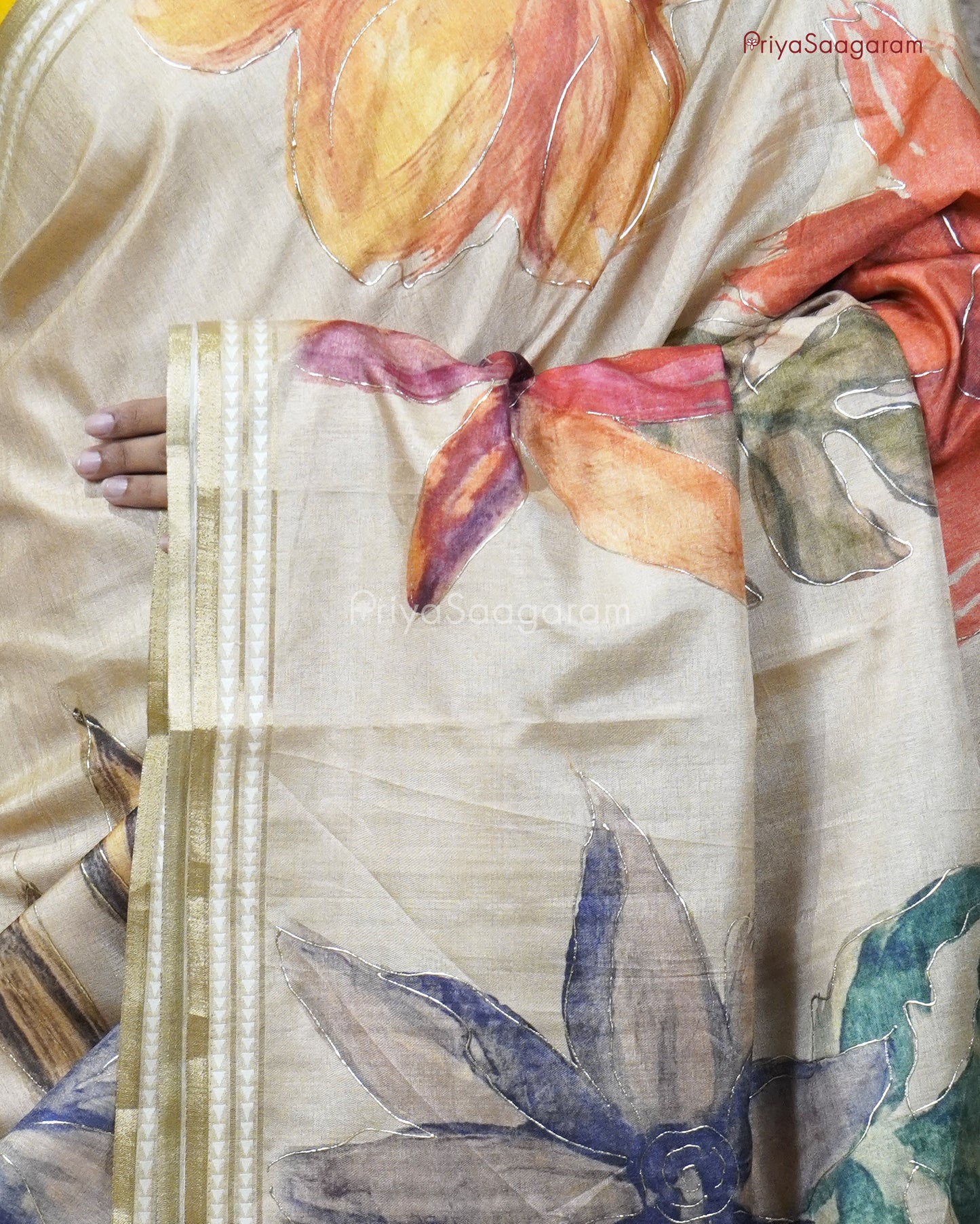 Hand Painted Floral Tussar - PC3323