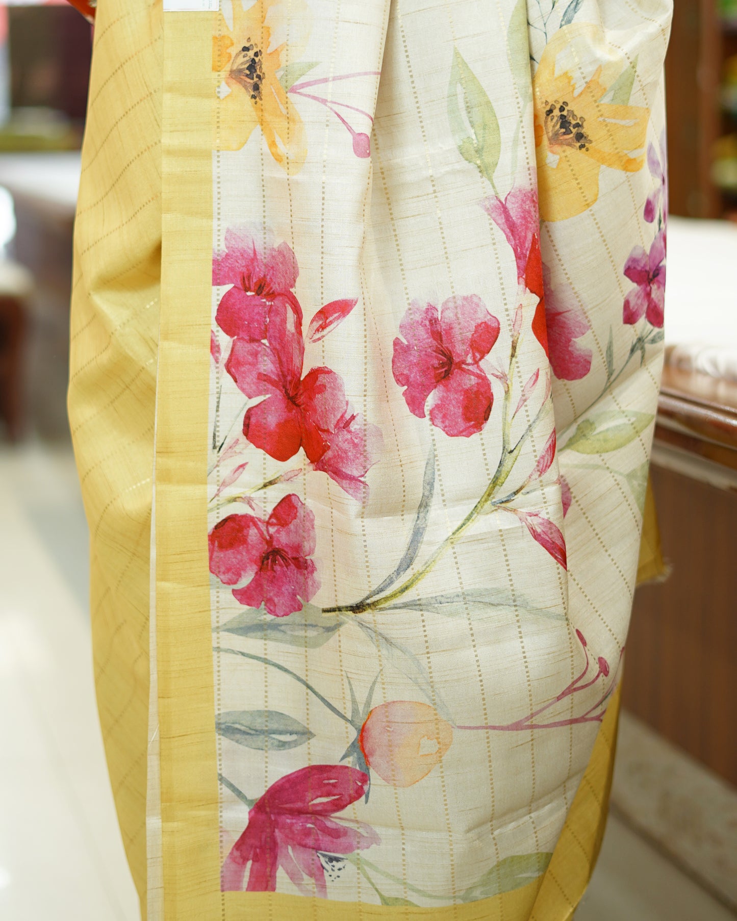 Light Yellow Floral Tussar - PD816