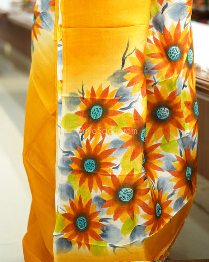 Yellow Handpainted Murshidabad Tussar - PD588