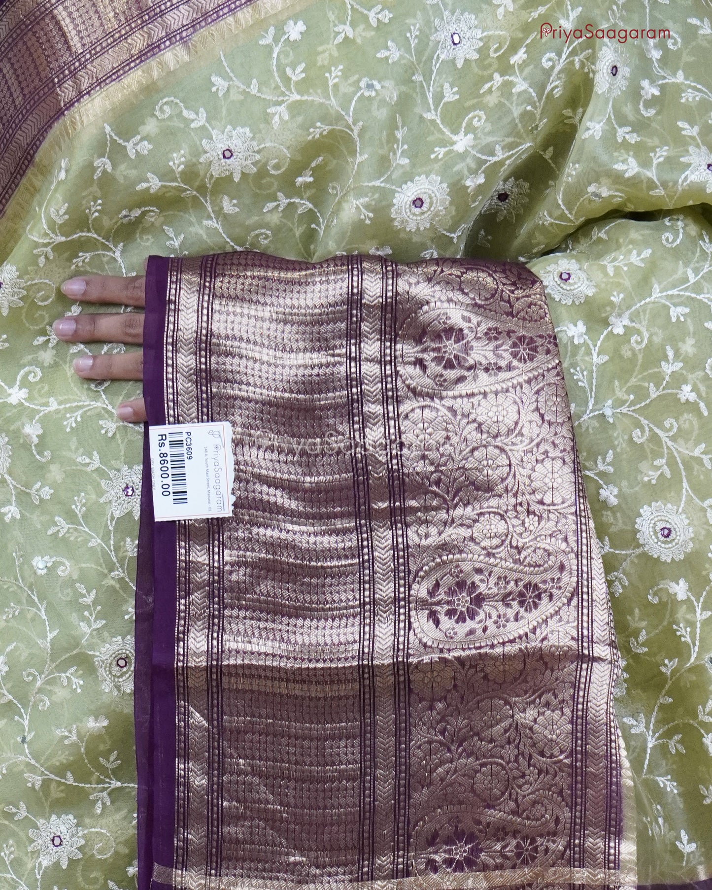 Green Embroidery Zari Organza - PC3609