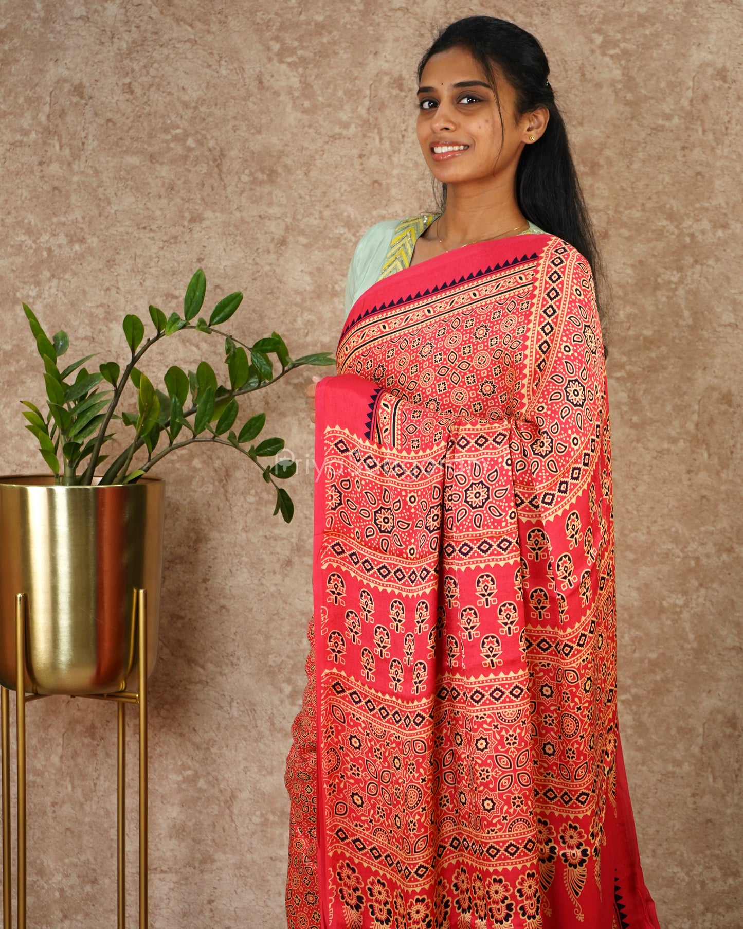 Mittai Pink Ajrak Modal Silk - PD1747