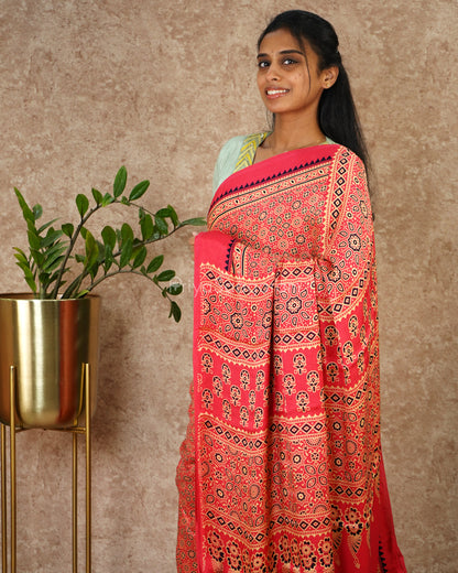 Mittai Pink Ajrak Modal Silk - PD1747