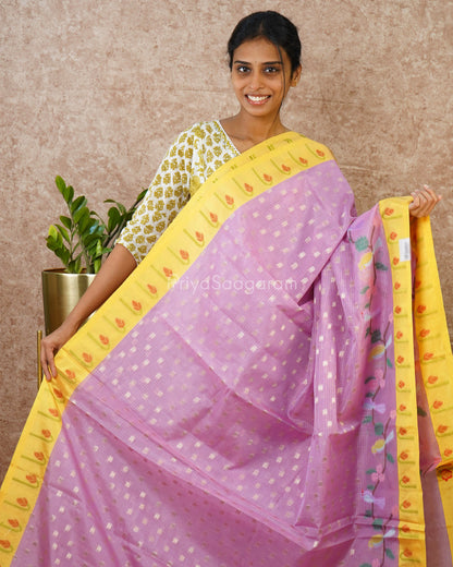 Lavender and Yellow Paithani Silk Kota - PD4307
