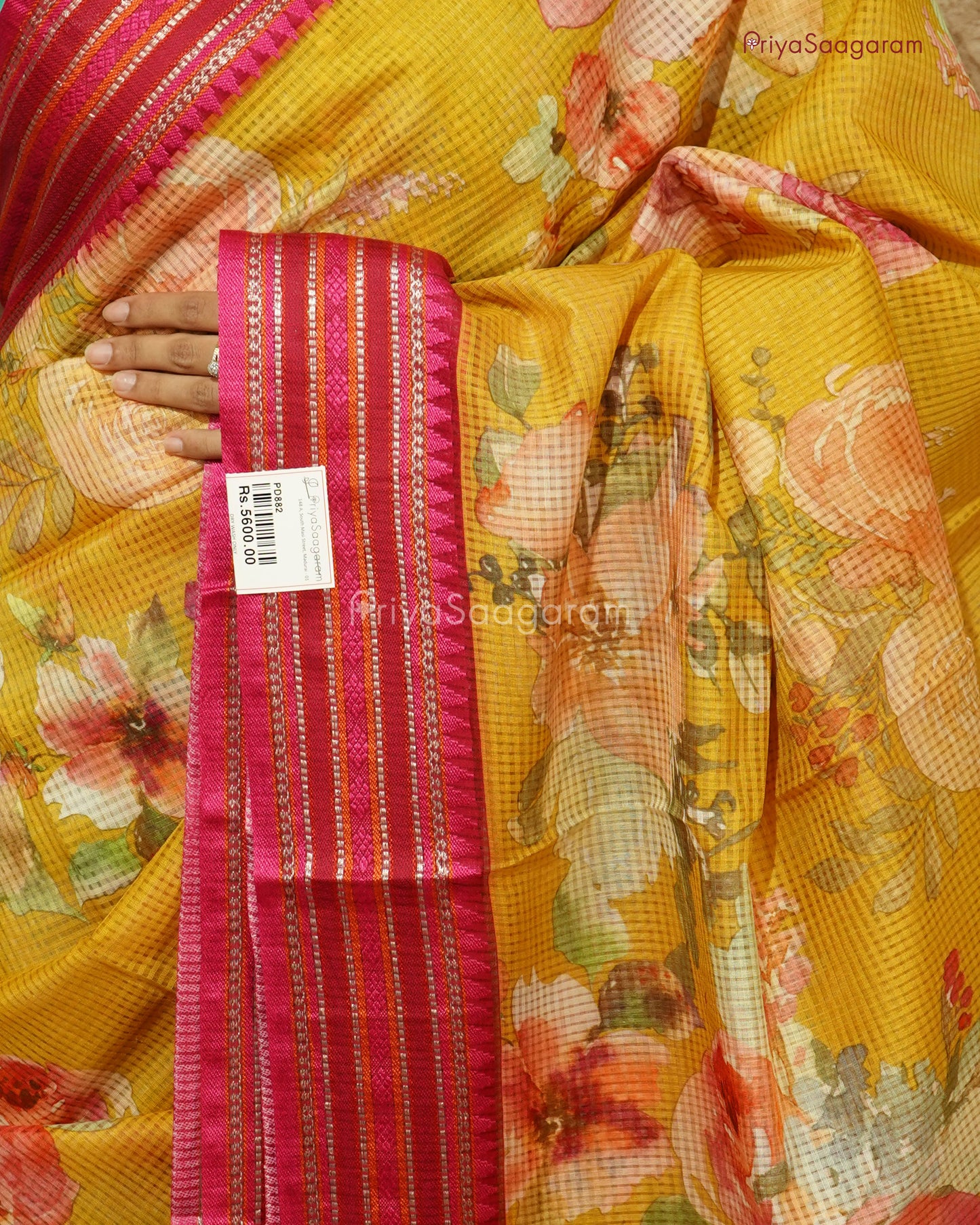 Floral Yellow Supernet Tussar  - PD882