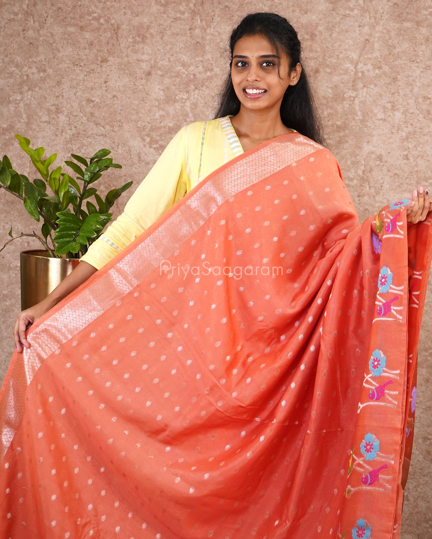 Blush Peach Zari Chiniya Silk - PD5337