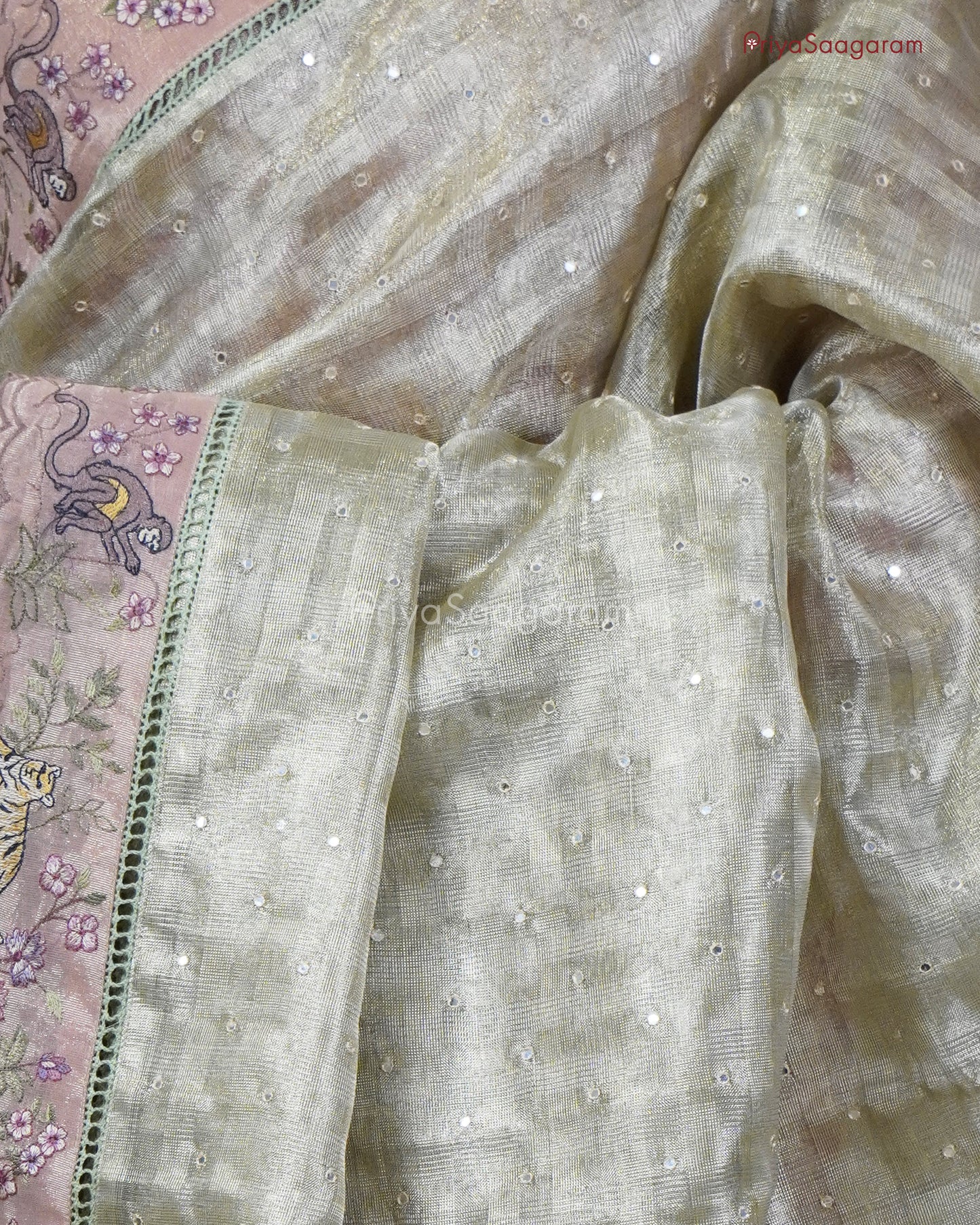 Shining Gold Wildlife Embroidery Tissue Silk - PC3566