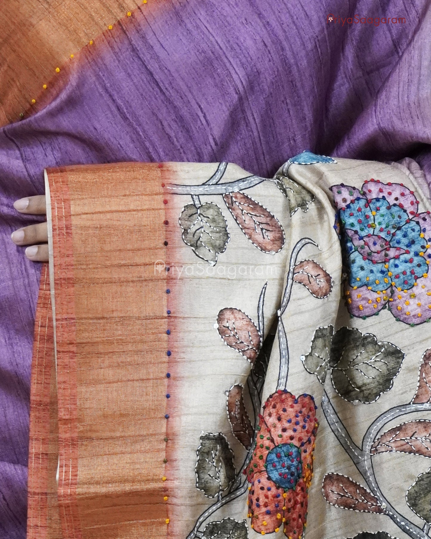 Floral Shaded Embroidery Tussar - PC3754