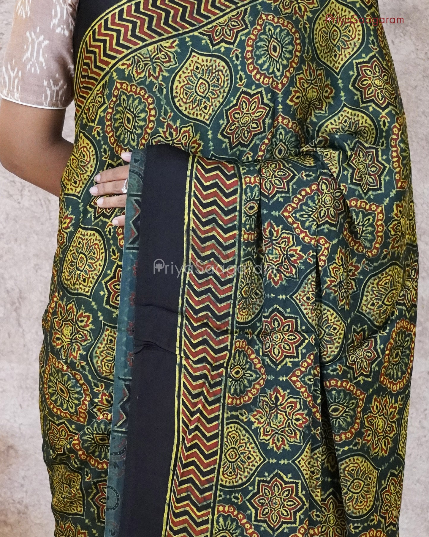 Hunter Green Ajrak Modal Tussar - PC16