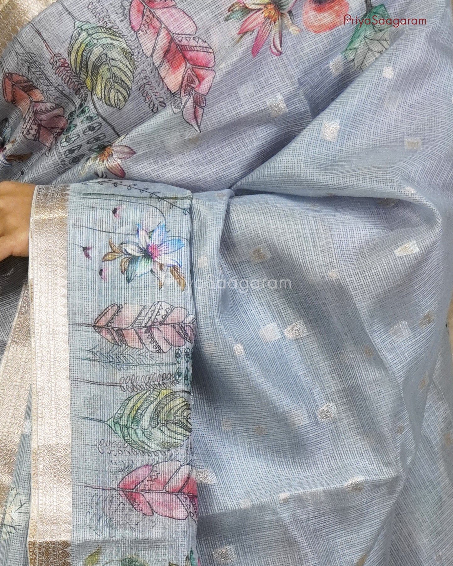 Grey Floral Zari Kota - PC3553