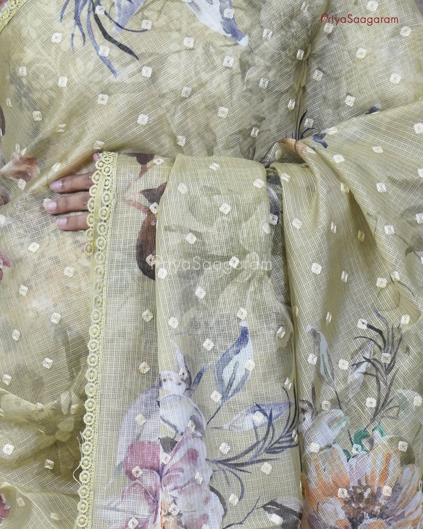 Sheen Green Floral Kota - PC3557