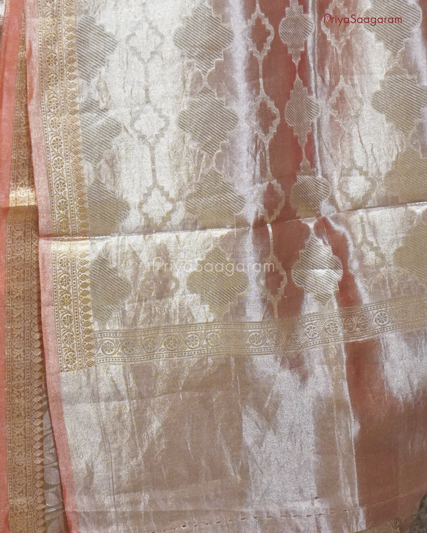 Coral Zari Tissue Silk - PC3587