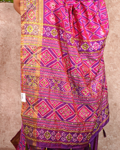 Purple Pink Ikkat Embroidery Tussar - PE14