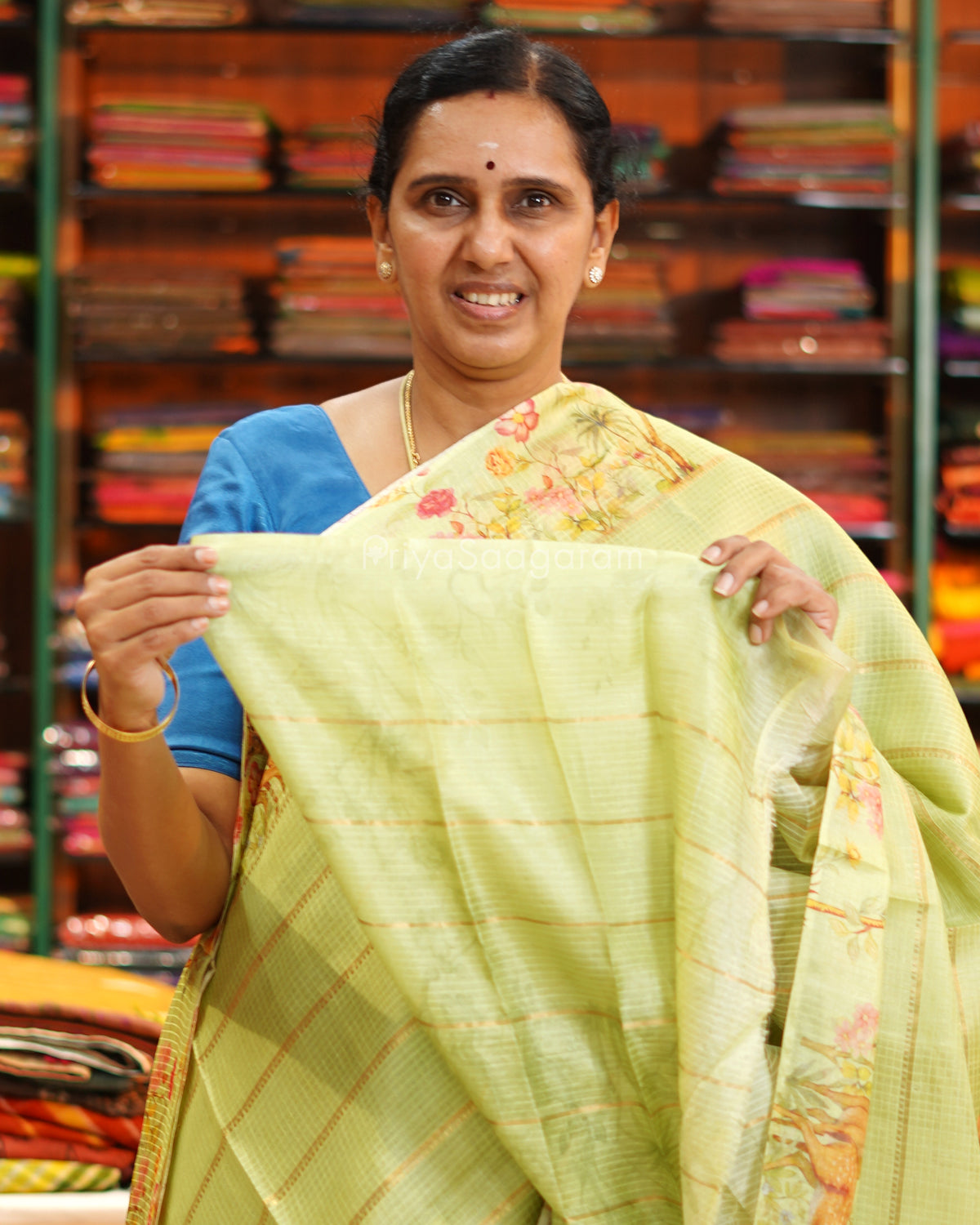 Green Printed Kota Silk - PE6517