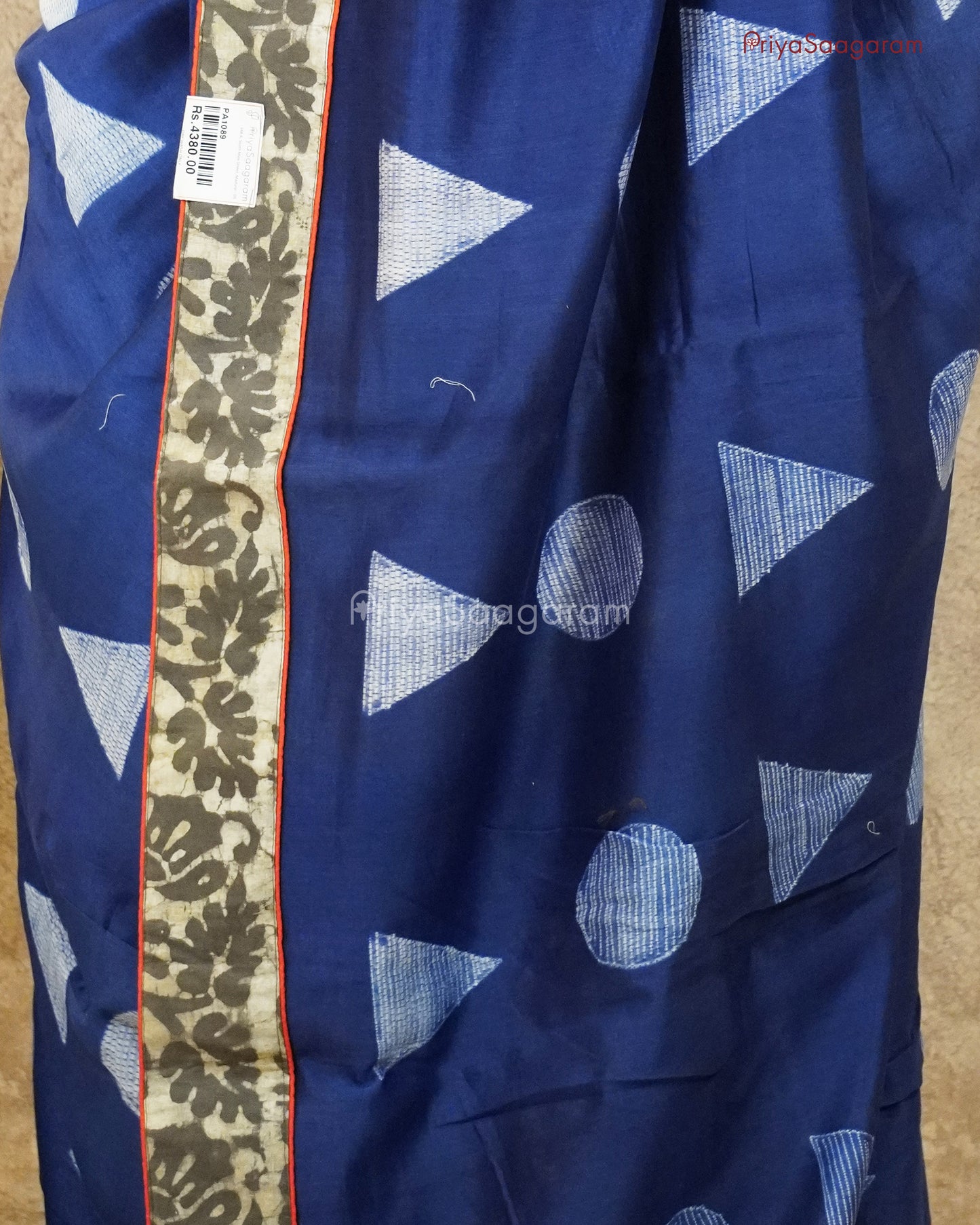 Royal Blue Applique Chanderi - PA1089