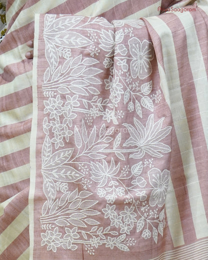 Baby Pink Embroidery Tussar - PC4604