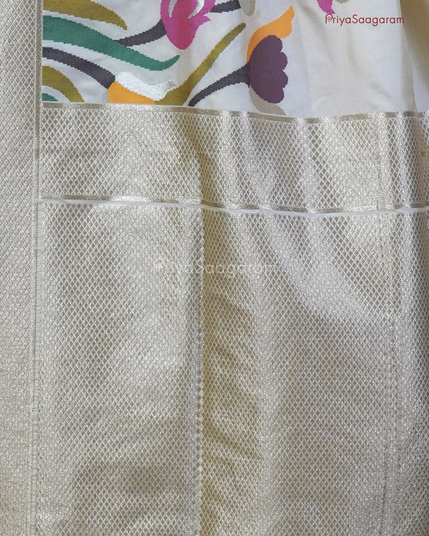 Cream Floral Katan Silk - PC3637