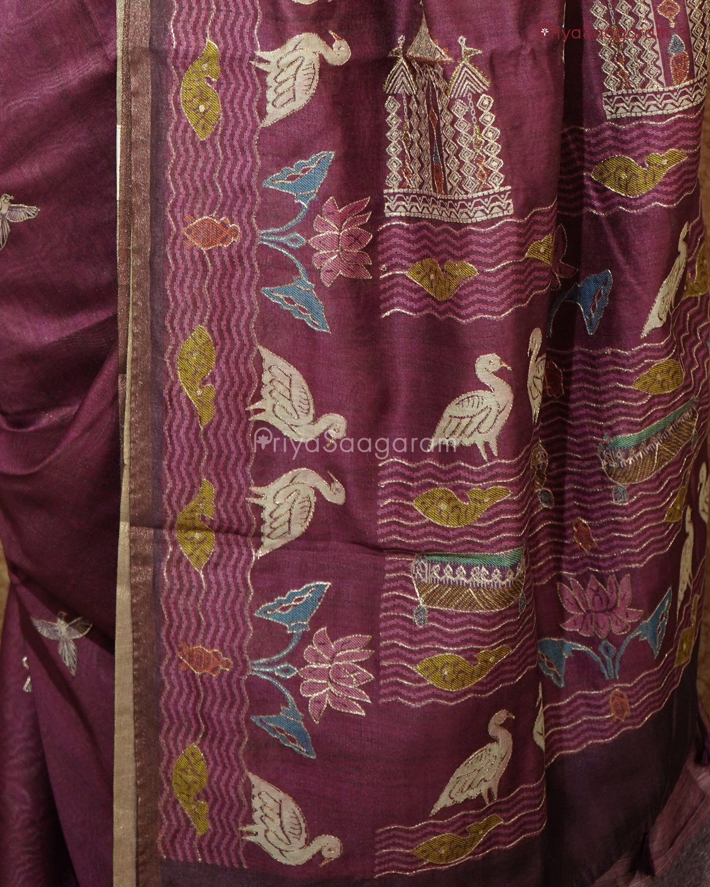 Purple Aari Work Chanderi - PD753