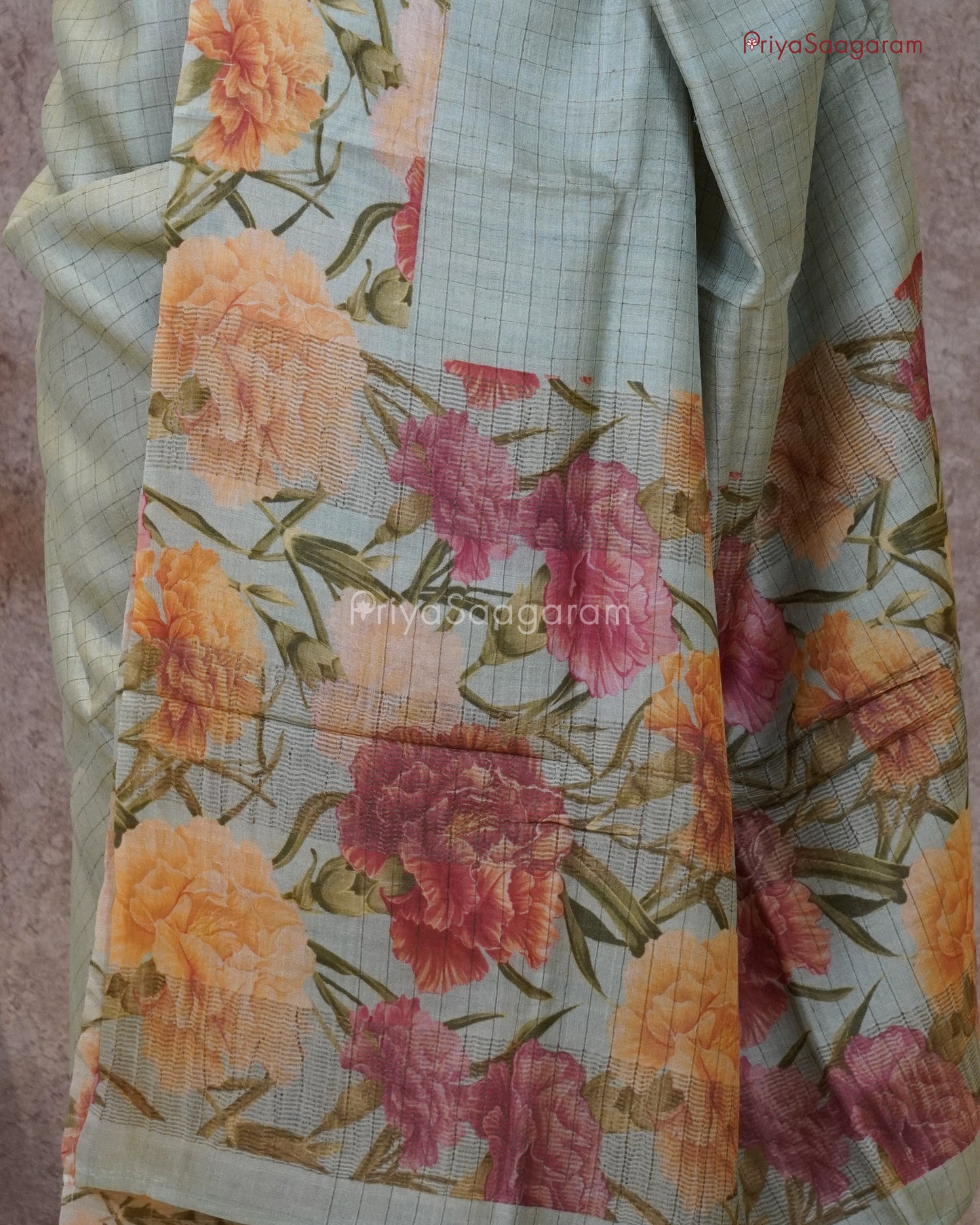 Iceberg Blue Floral Tussar - PC116