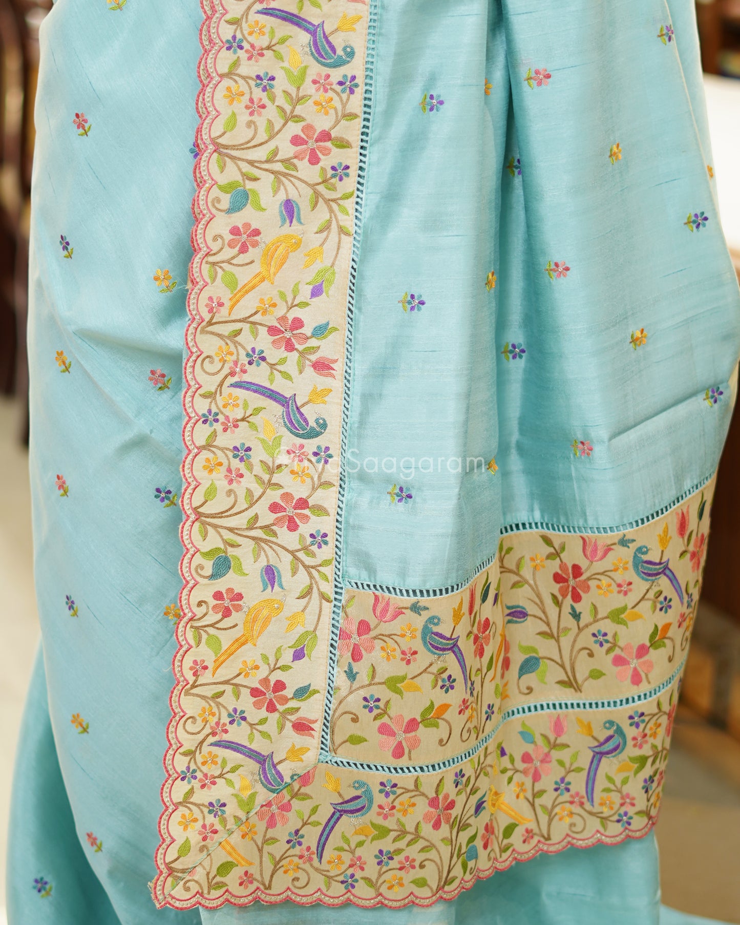 Pastel Blue Embroidery Tussar - PD3866