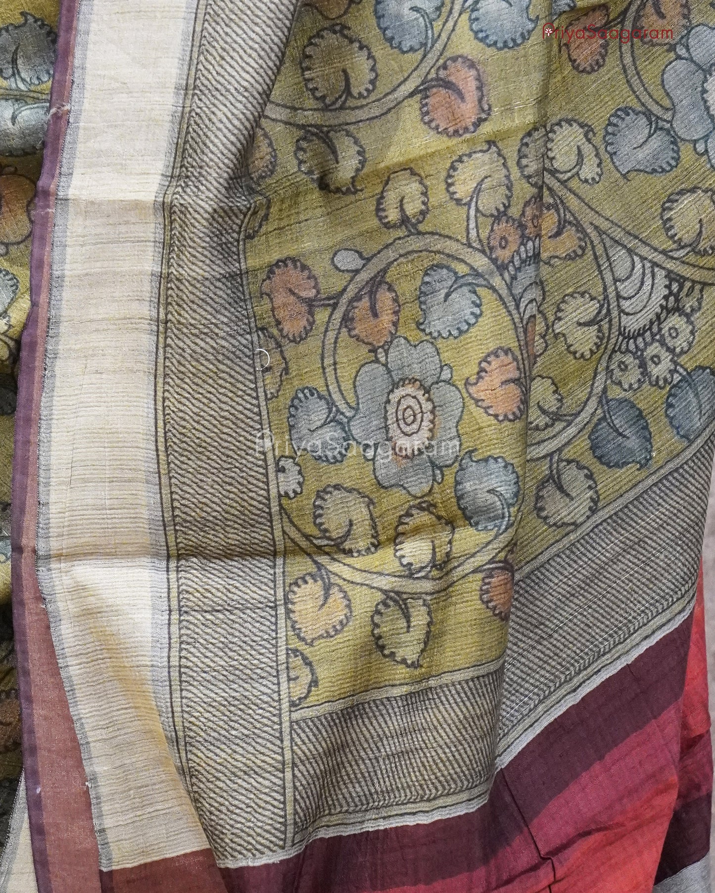 kalamkari Green Matka Silk - PC1864