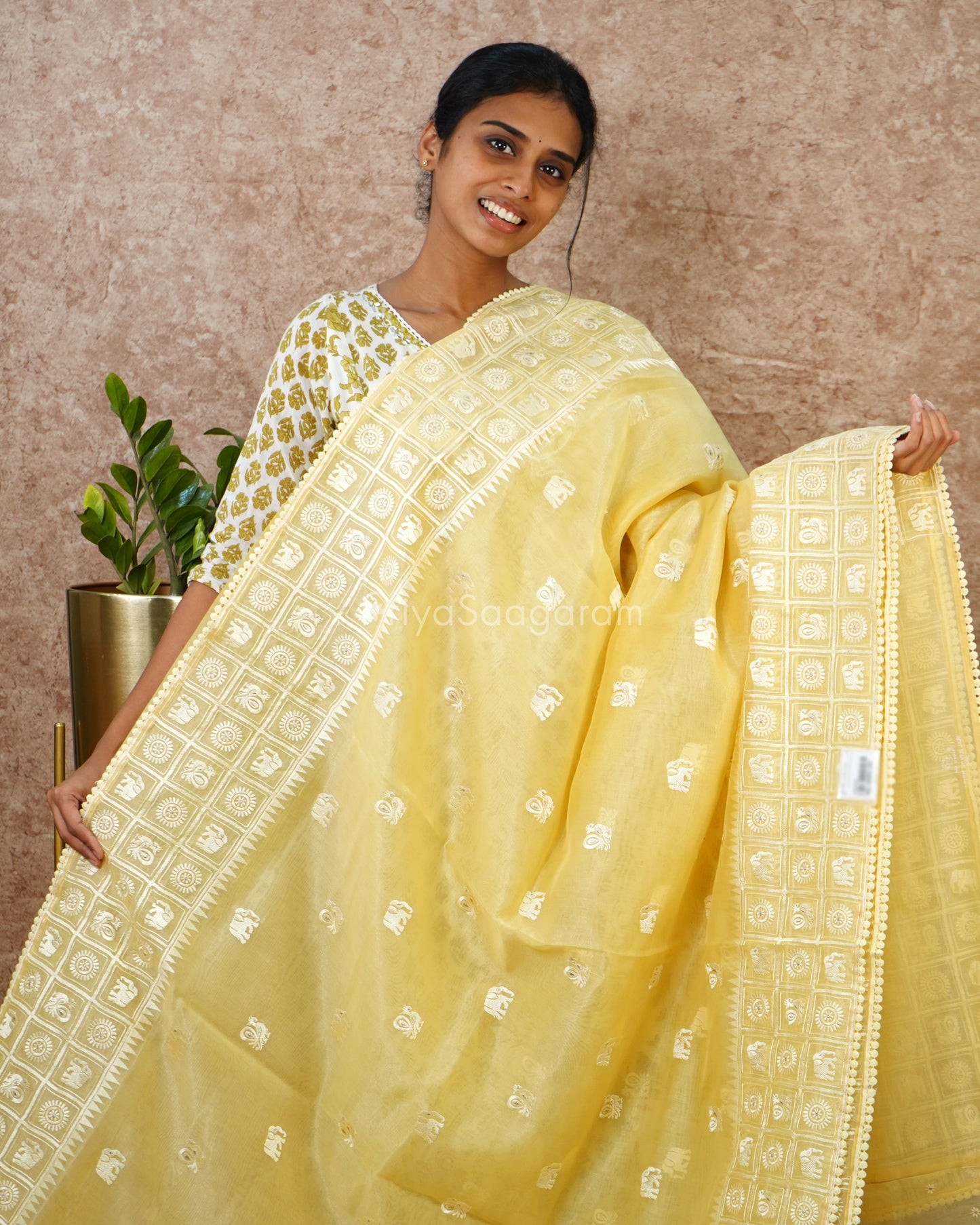 Classic Yellow Embroidery Tissue Silk - PD3709