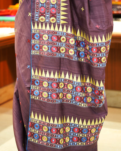 Brownish Purple Lambani Work Tussar - PE388