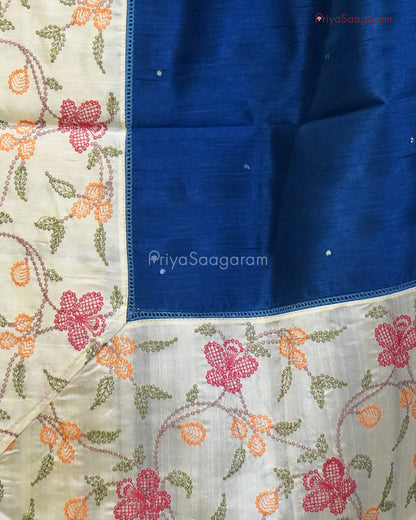 Cornflower Blue Embroidery Tussar - PC1424
