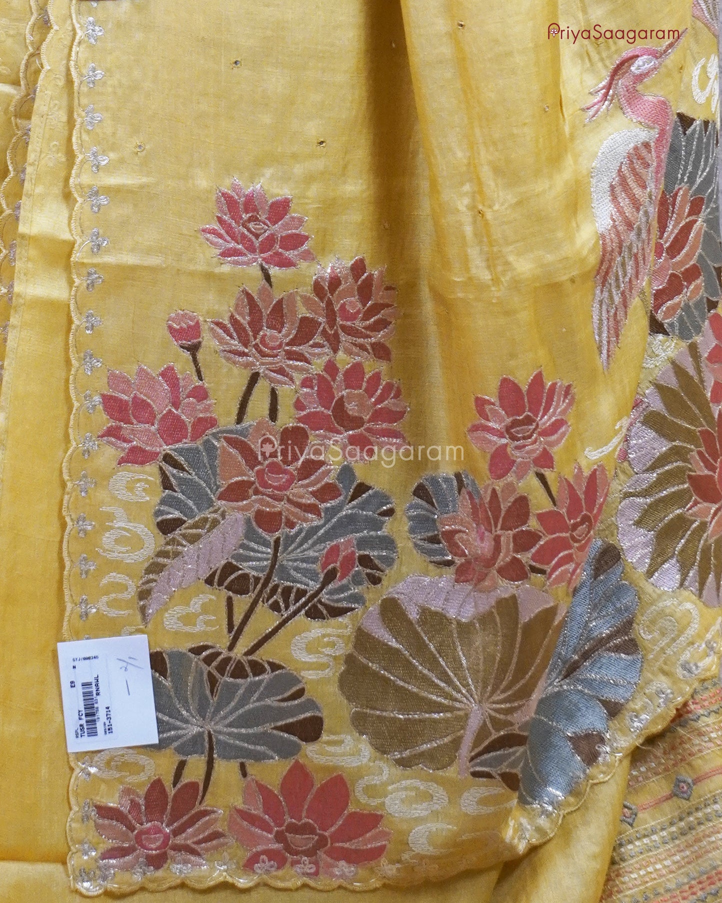 Yellow Contrast Embroidery Tussar - PC2677