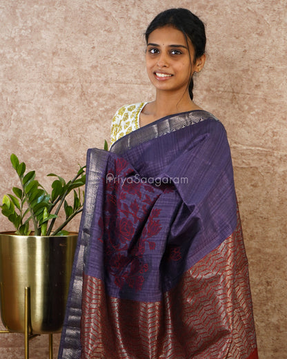 Purple Applique Tussar - PD2721