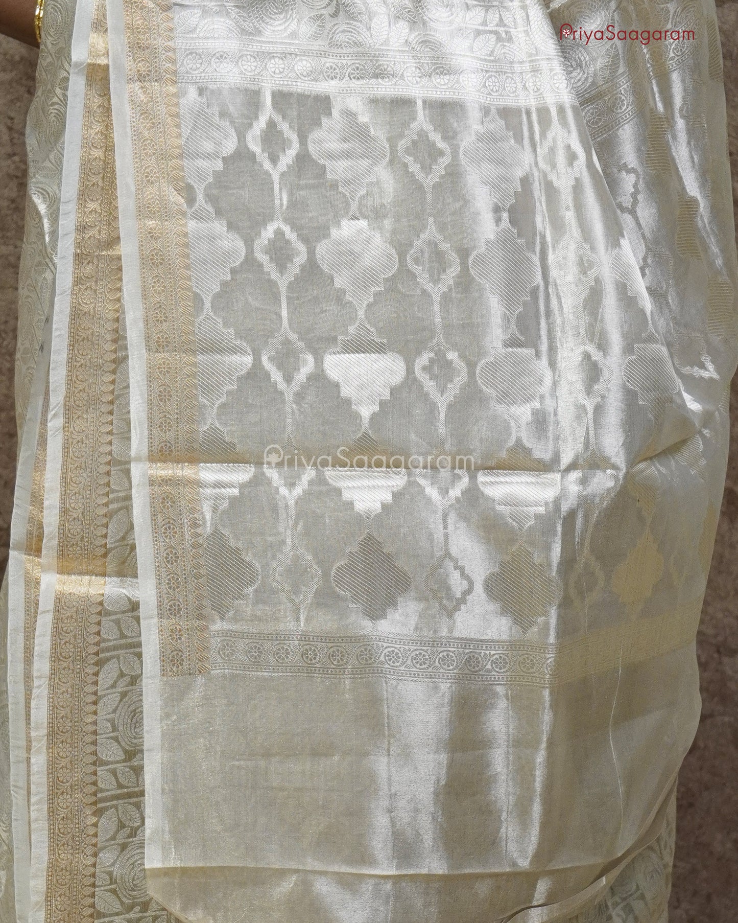 Silver Zari Tissue Silk - PC3589