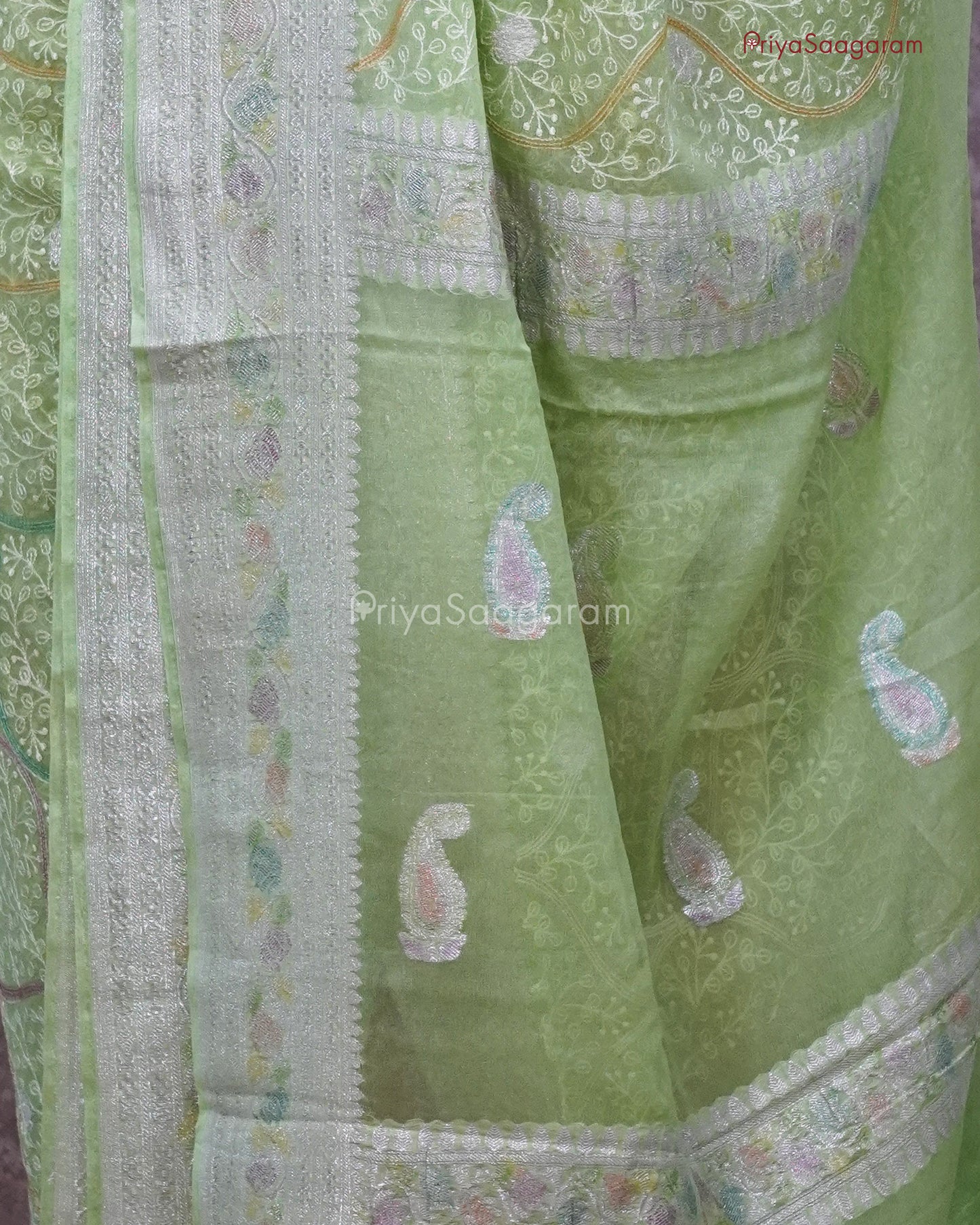 Green Embroidered Chiffon Georgette - PC3078