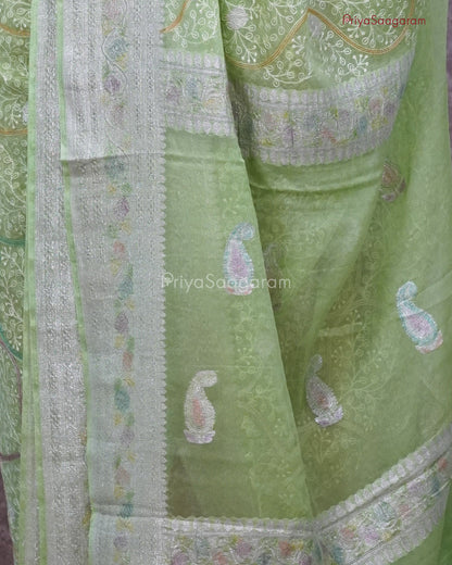 Green Embroidered Chiffon Georgette - PC3078