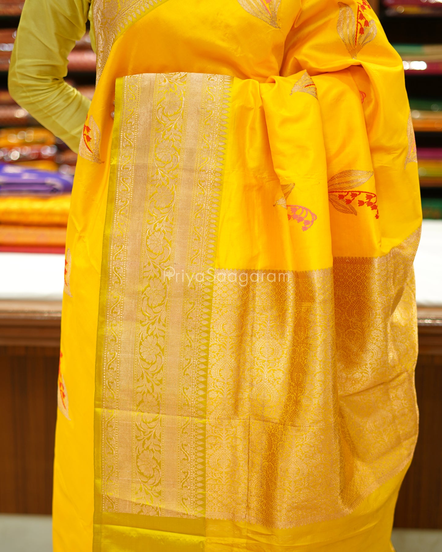 Sunshine Yellow Embroidery Katan Silk - PD3930