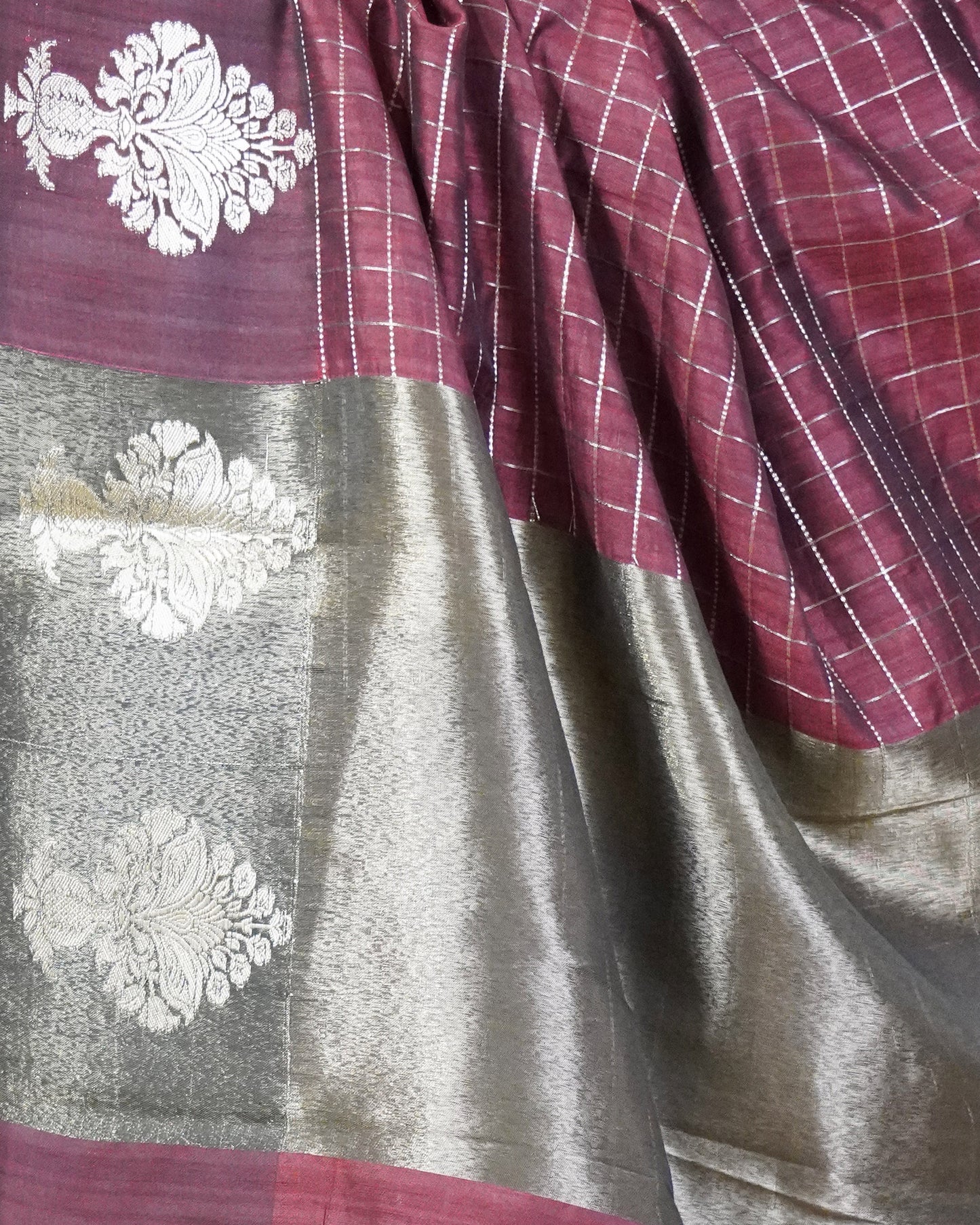Wine Red Zari Tussar - PC3276