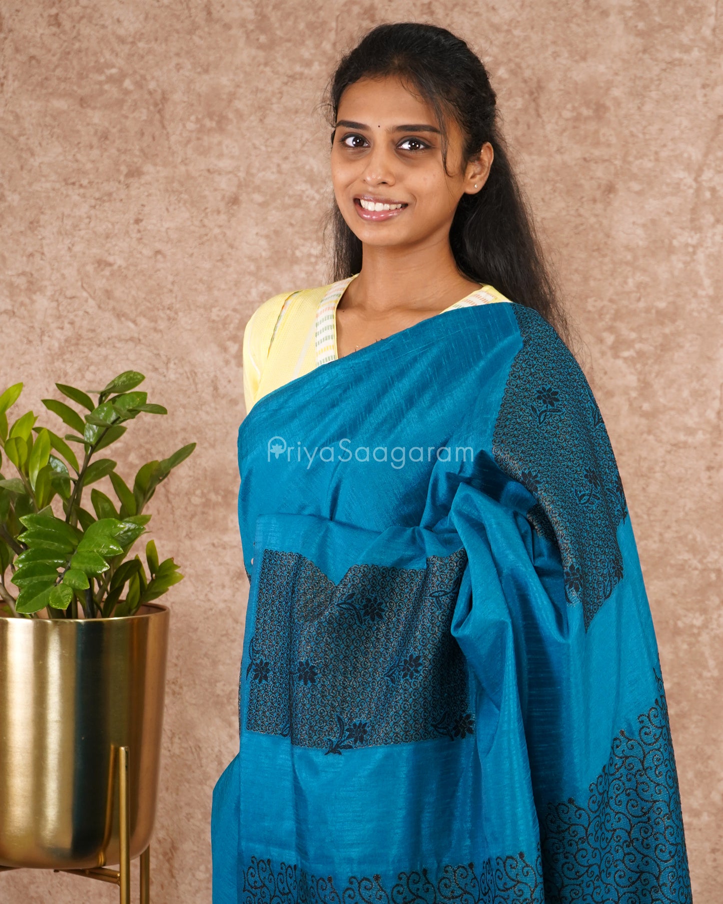 Peacock Blue Embroidery Tussar - PD5851