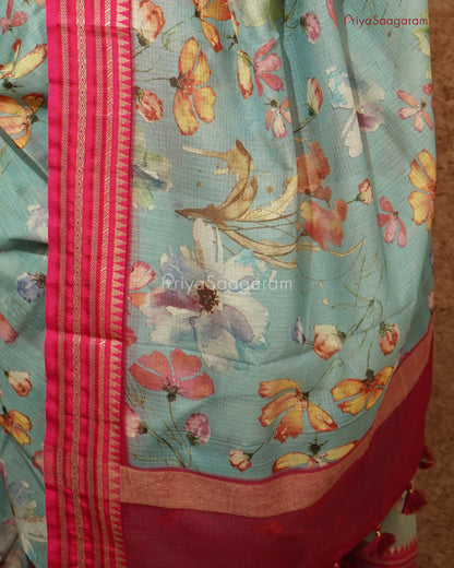 Blue and Rani Pink Kota Cotton - PD834