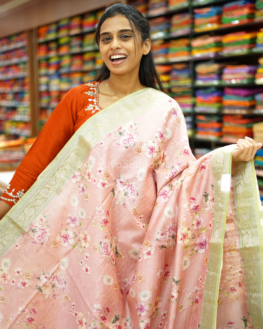 Baby Pink Floral Silk Cotton - PD869