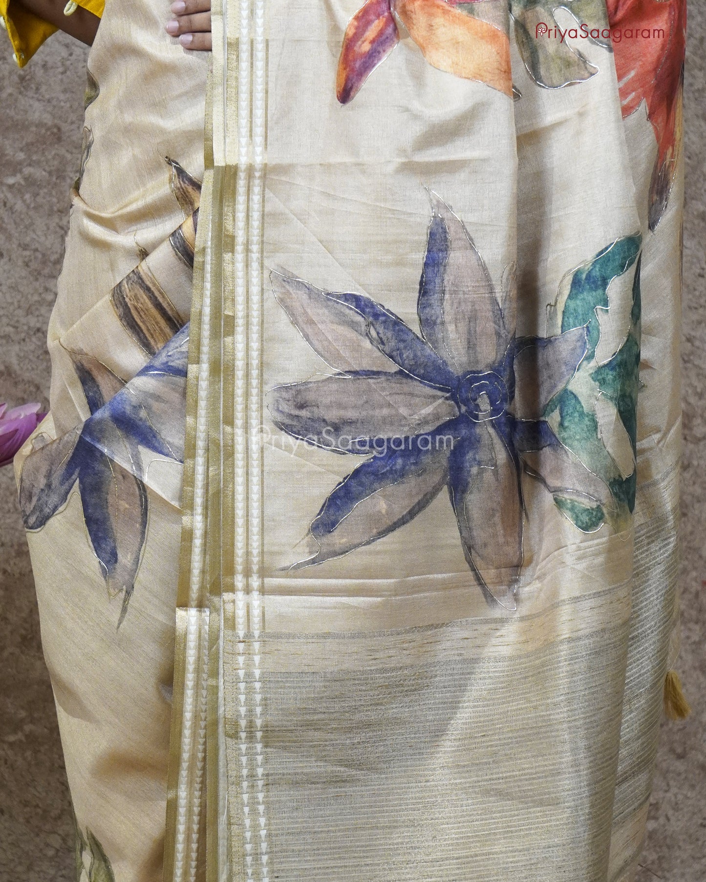 Hand Painted Floral Tussar - PC3323