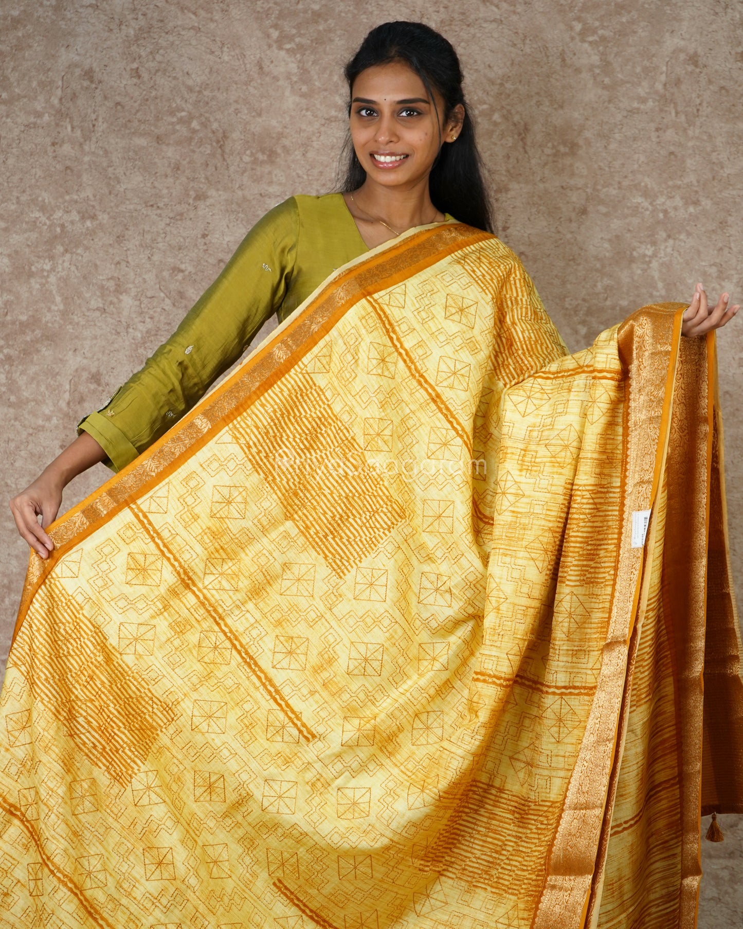 Yellow Embroidery Dola Tussar - PD3155