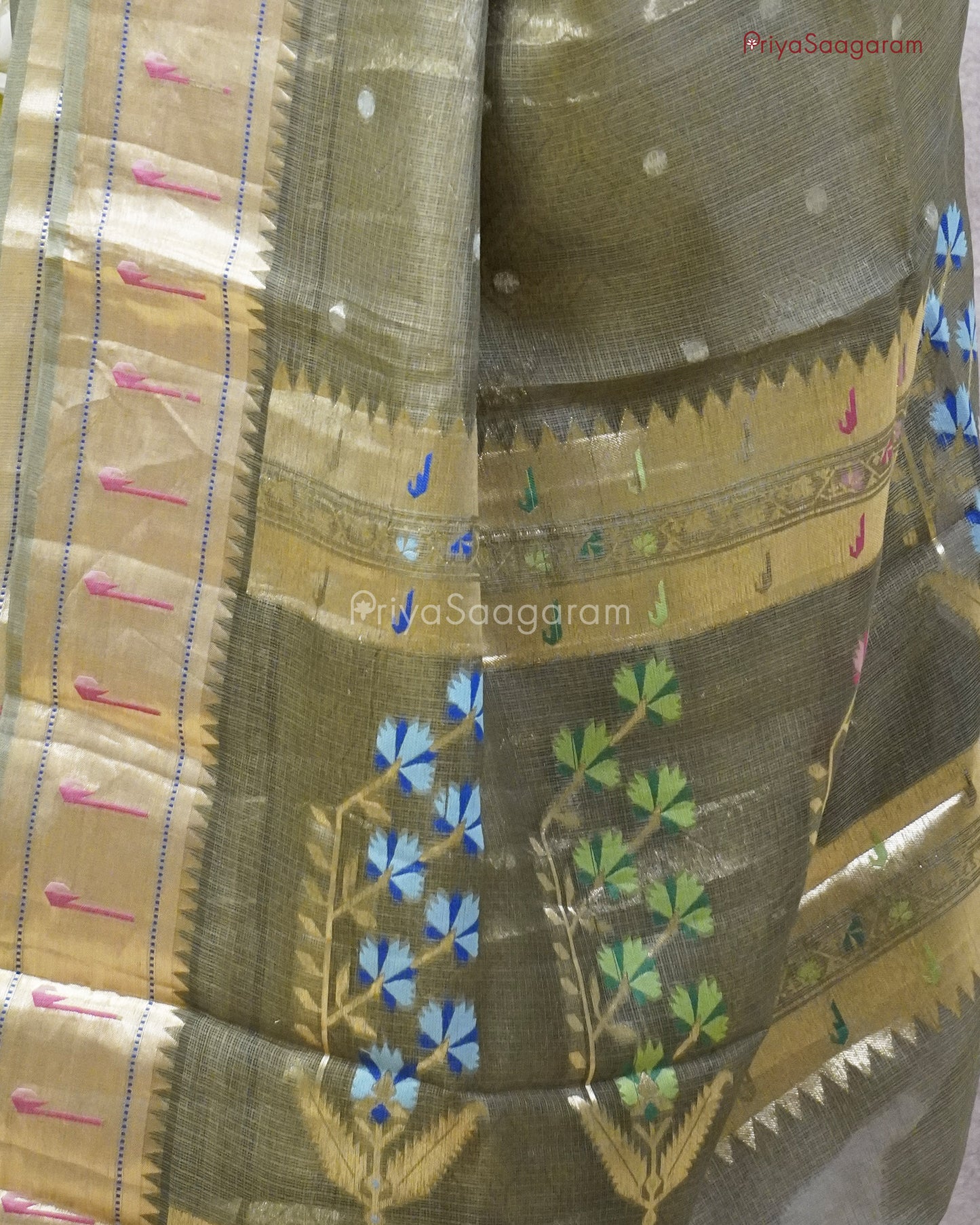 Military Green Paithani Kota - PC3586