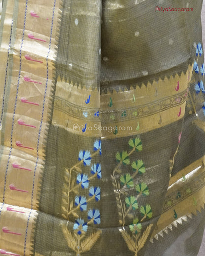 Military Green Paithani Kota - PC3586