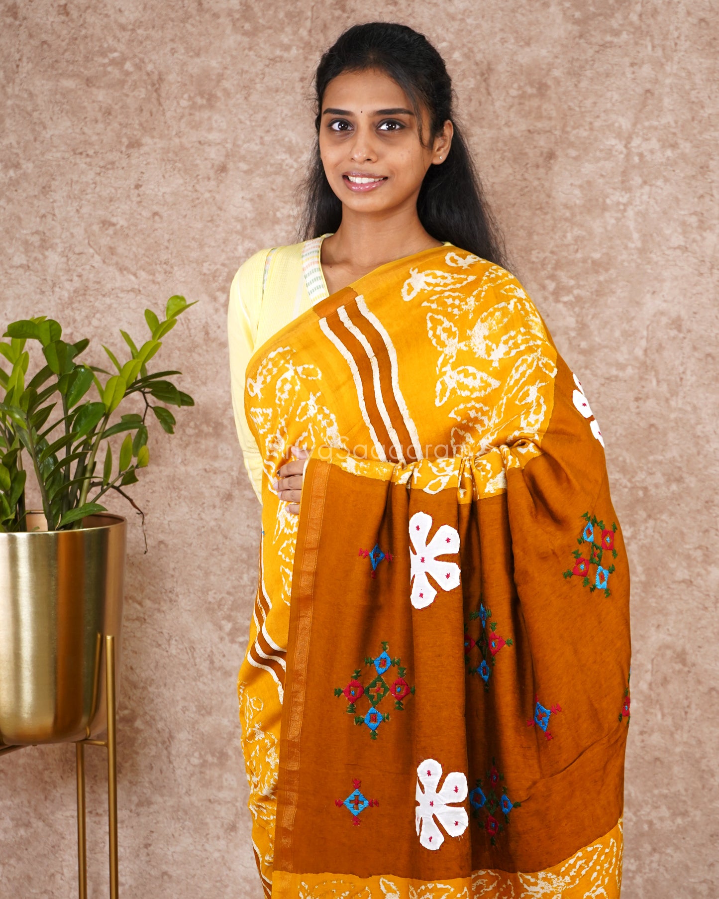 Mustard Applique Chanderi Cotton - PD1751