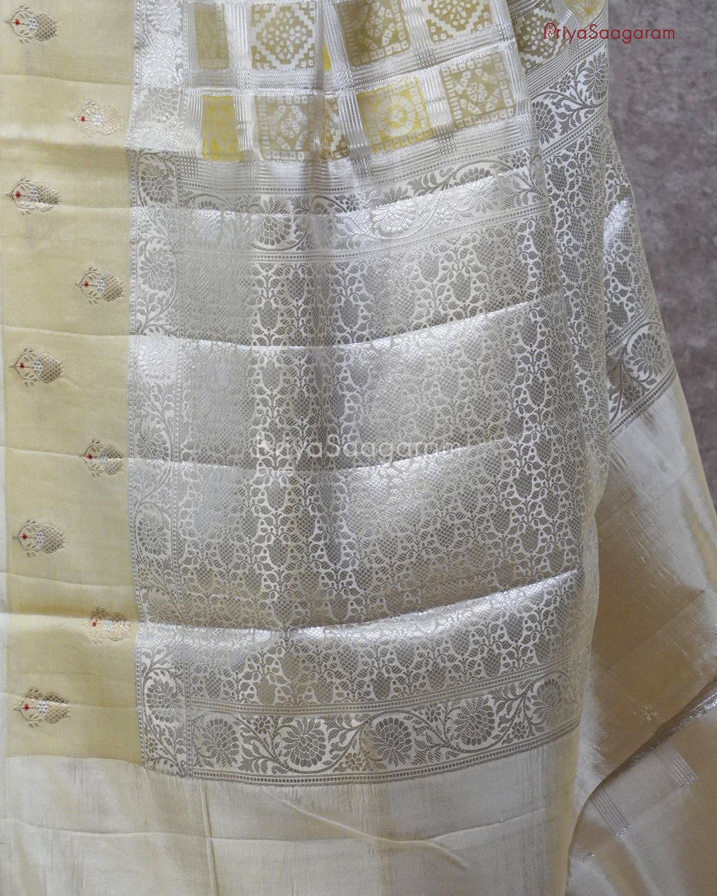 Cream Checked Chiniya Silk - PC3202
