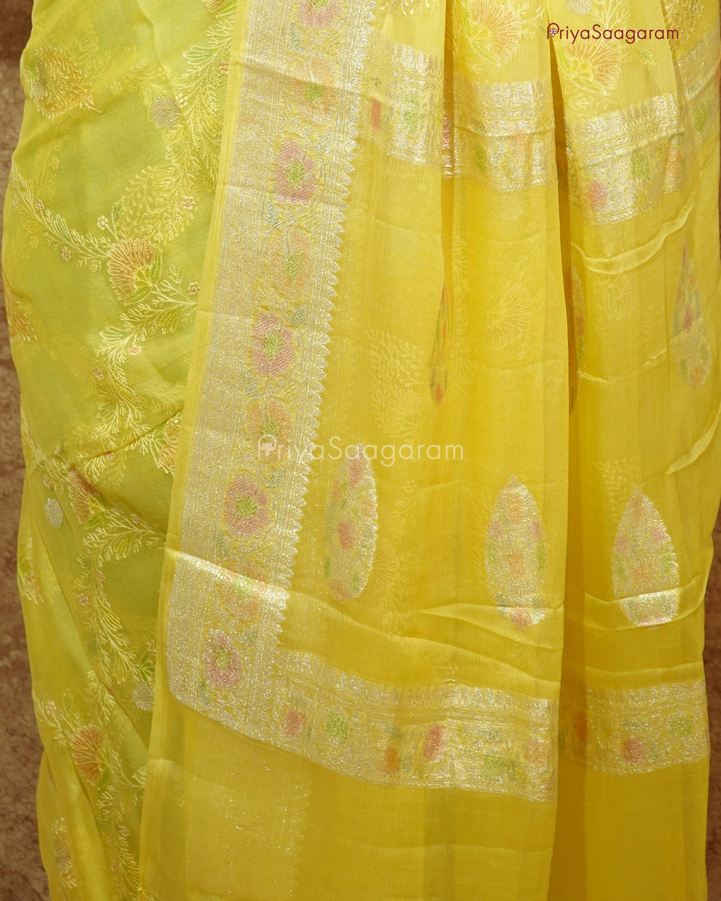 Yellow Embroidery Chiffon Georgette - PD973